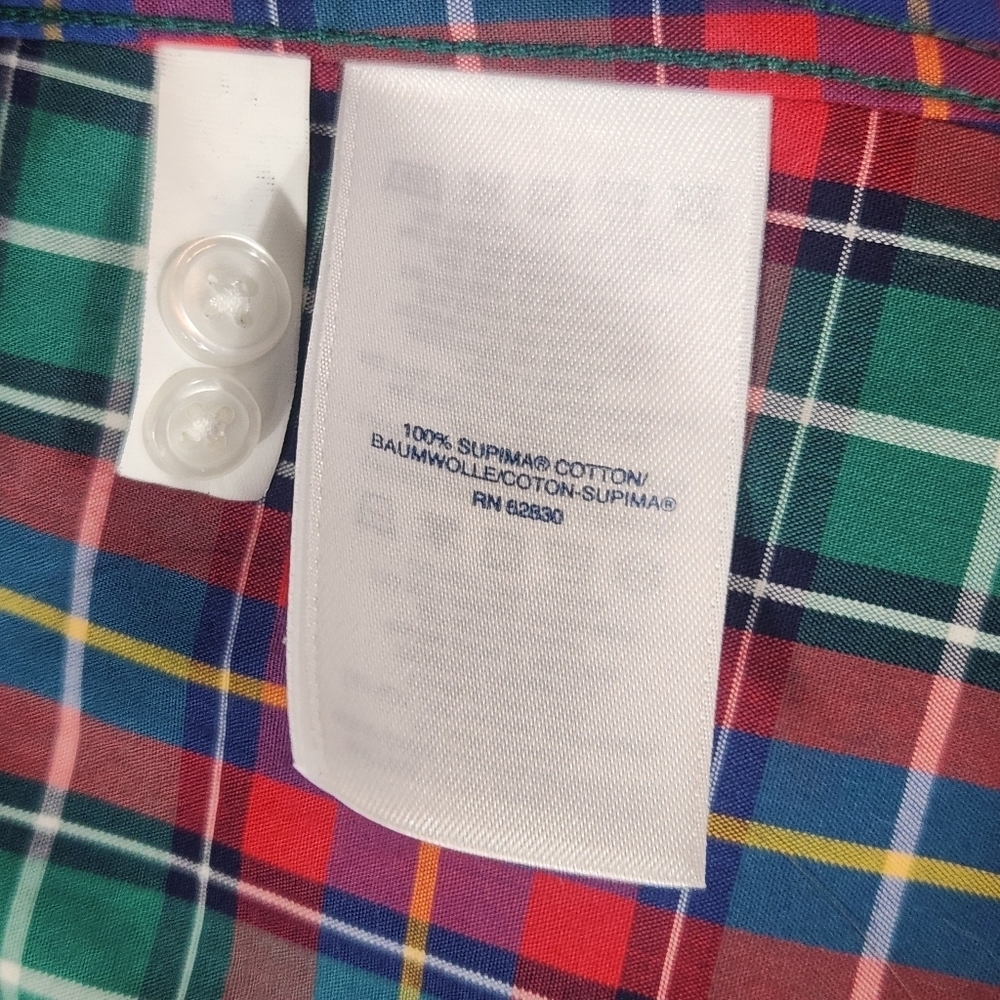 LANDS END Tartan Plaid Button-Up Shirt Red Green Blue Christmas Holiday Size 14 - Picture 6 of 6